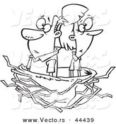 Vector of a Middle Aged Cartoon Couple in an Empty Nest - Coloring Page Outline by Toonaday