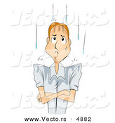Vector of a Miserable Cartoon Man Standing in the Rain by BNP Design Studio