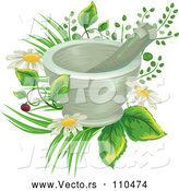 Vector of a Mortar and Pestle over Flowers and Medicinal Plants by BNP Design Studio