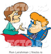 Vector of a Mother Checking Sick Son's Temperature with Thermometer by Toonaday