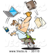 Vector of a Multitasking Cartoon Businessman Juggling Office Things While Riding on a Unicycle by Toonaday