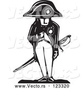 Vector of a Napoleon Bonaparte Standing a Hand in His Jacket - Black and White Woodcut Theme by Xunantunich