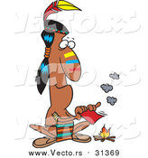 Vector of a Native American Indian Man Fanning Flames of a Campfire with a Memo - Cartoon Style by Toonaday