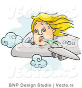 Vector of a Nauseated Cartoon Girl Vomiting on an Airplane Flight by BNP Design Studio