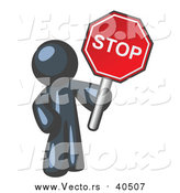 Vector of a Navy Blue Man Holding a Red Stop Sign by Leo Blanchette