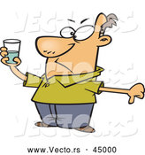 Vector of a Negative Cartoon Man Holding Glass Half Full of Water by Toonaday