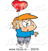 Vector of a Nervous Cartoon Boy Floating up with a Love Heart Balloon by Toonaday