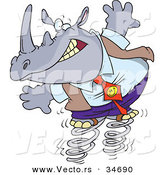Vector of a Nervous Cartoon Business Rhino Jumping on Springs by Toonaday