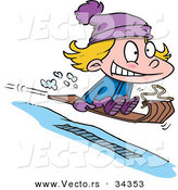 Vector of a Nervous Cartoon Girl Going Airborne While Snow Sledding by Toonaday