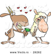 Vector of a Nervous Cartoon Goat Giving a Pretty Sheep Organic Grass Clippings with Love Hearts by Toonaday