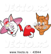 Vector of a Nervous Cartoon Male Cat Offering Love Heart Candy Box to a Female by LaffToon