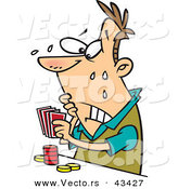Vector of a Nervous Cartoon Man Playing Poker and Sweating by Toonaday