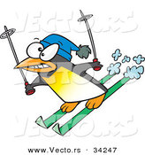 Vector of a Nervous Cartoon Penguin Snow Skiing by Toonaday