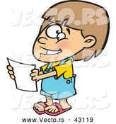 Vector of a Nervously Smiling Cartoon Girl Holding a Blank Report by Toonaday