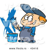 Vector of a Nervously Smiling Cartoon Painter Boy with a Bucket of Blue Paint by Toonaday
