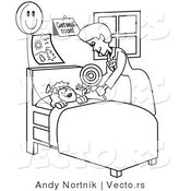Vector of a Nice Nurse Giving Sick Girl a Balloon - Coloring Page by Andy Nortnik