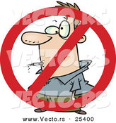 Vector of a No Smoking Symbol over Cartoon Man Smoking Cigarette by Toonaday