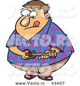 Vector of a Obese Cartoon Man Playing a Ukelele by Toonaday