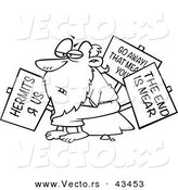 Vector of a Old Cartoon Hermit Man Holding Signs - Coloring Page Outline by Toonaday