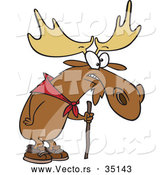 Vector of a Old Hiking Cartoon Moose Using a Walking Stick by Toonaday