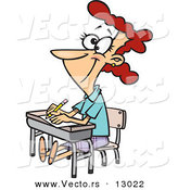 Vector of a Older CartoonFemale Student Sitting at Her Desk in Classroom by Toonaday