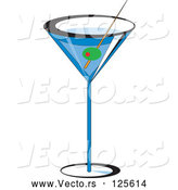 Vector of a Olive Garnish in Blue Martini Alcohol Beverage by