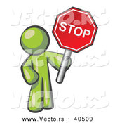 Vector of a Olive Green Man Holding a Red Stop Sign by Leo Blanchette