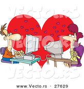 Vector of a Online Cartoon Woman and Man Chatting with Each Other over a Love Heart by Toonaday