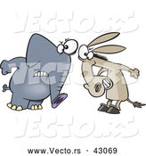 Vector of a Opposing Cartoon Democratic Donkey and Republican Elephant Staring at Each Other by Toonaday