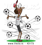 Vector of a Panicking Cartoon Black Female Soccer Coach Dodging Balls Flying Towards Her by Toonaday