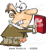Vector of a Panicking Cartoon Businessman Pushing a Huge Help Button by Toonaday