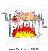 Vector of a Panicking Cartoon Pig Roasting over a Fire by LaffToon