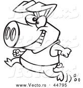 Vector of a Pig Running with a Smile - Outlined Cartoon Version by Toonaday