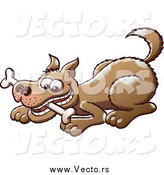 Vector of a Playful Brown Dog with a Bone in His Mouth by Zooco