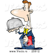 Vector of a Pleasant Male Waiter Carrying a Platter by Toonaday