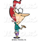 Vector of a Poor Cartoon Red Haired White Woman Holding a Single Coin After Paying Taxes by Toonaday