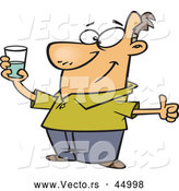 Vector of a Positive Cartoon Man Holding Glass Half Full of Water by Toonaday