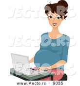 Vector of a Pregnant Happy White Woman Working on a Laptop by BNP Design Studio