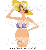 Vector of a Pretty Cartoon Pregnant Girl Wearing Summer Hat and Bikini by BNP Design Studio