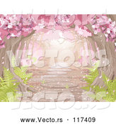 Vector of a Pretty Path Through Pink Spring Blossoms over a Stone Path with Ferns by Pushkin