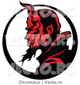 Vector of a Profiled Devil Mascot with Horns and a Long Flaming Gotee by Chromaco