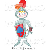 Vector of a Proud Boy Wearing Armored Knight Gear with a Shield and Sword by Pushkin