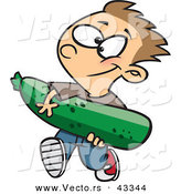 Vector of a Proud Cartoon Boy Carrying a Giant Zucchini from His Garden by Toonaday