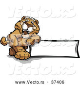 Vector of a Proud Cartoon Cougar Mascot Leaning Against a Blank Sign by Chromaco