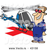 Vector of a Proud Cartoon Helicopter Pilot Standing and Waiting Beside His Helicopter by Toonaday