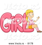 Vector of a Proud Cartoon School Girl Leaning Against the Word 'GiRL' by BNP Design Studio