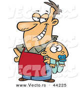 Vector of a Proud Stay at Home Cartoon Dad Holding Beside His Baby Boy by Toonaday