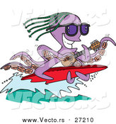 Vector of a Purple Octopus Playing a Banjo and Surfing by Toonaday