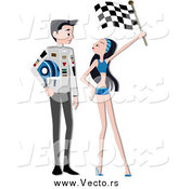 Vector of a Race Car Driver Flirting with a Flag Girl by BNP Design Studio