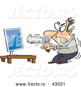 Vector of a Raging Mad Cartoon Man Aiming a Loaded Gun at His Computer by Toonaday